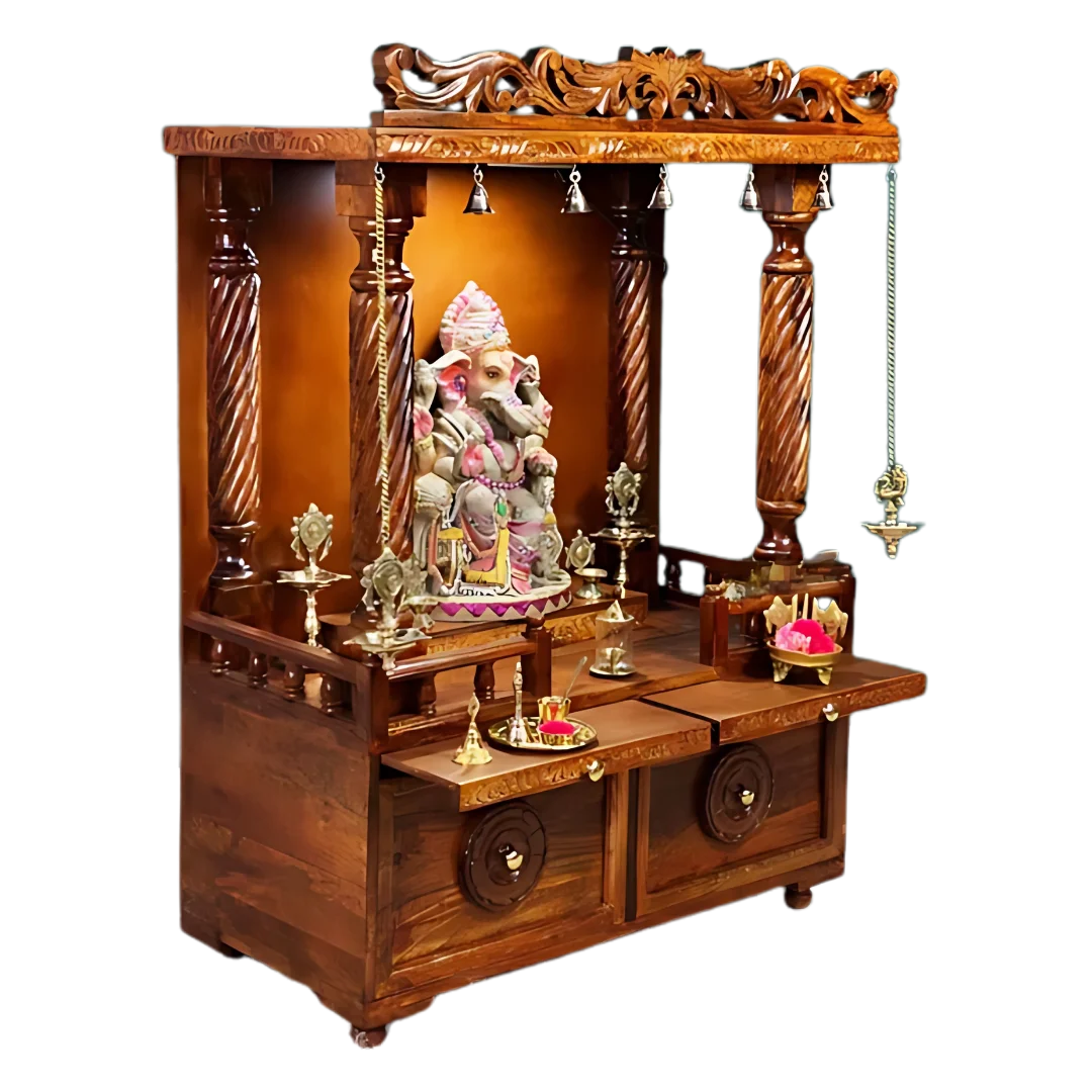 Bhavya Sheesham Wood Mandir (Teak) Side angle 