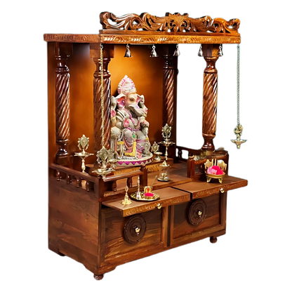 Bhavya Sheesham Wood Mandir (Teak) Side angle 