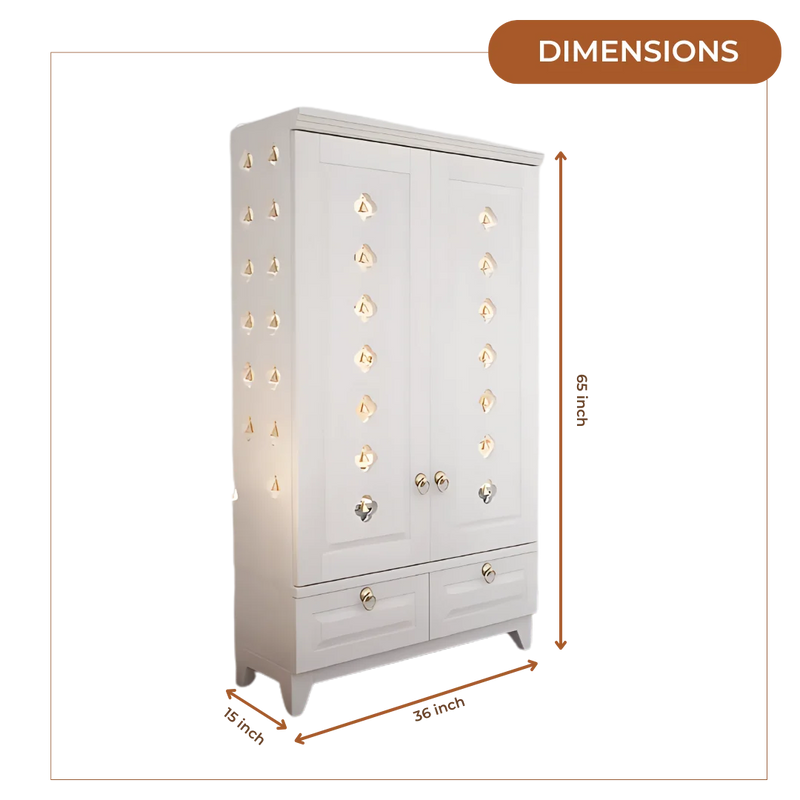 Bheema Teak Wood Pooja Mandap with Door (White) Dimensions