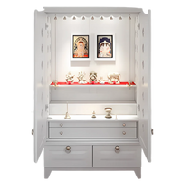 Bheema Teak Wood Pooja Mandap with Door(White) Open Door Front view