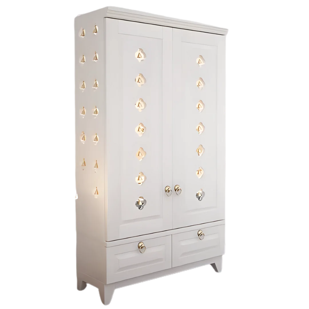 Bheema Teak Wood Pooja Mandap with Door(White) Side Andle 