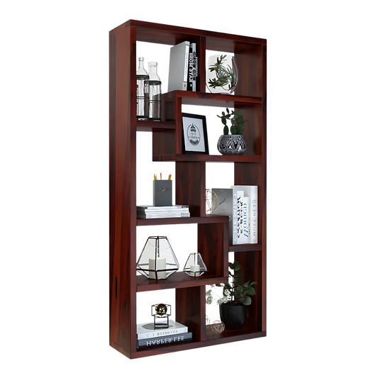 Booksy Teak Wood Book Shelf (Brown) With Decor