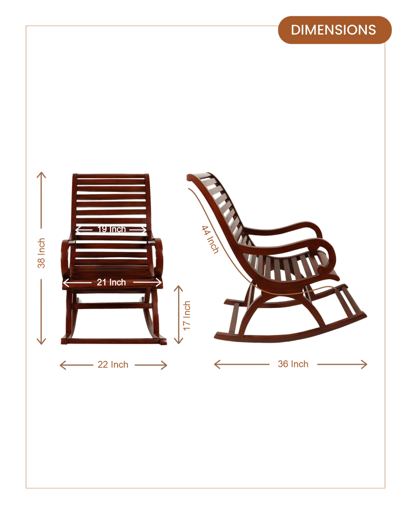 Boston Teak Wood Rocking Chair (Brown) dimensions
