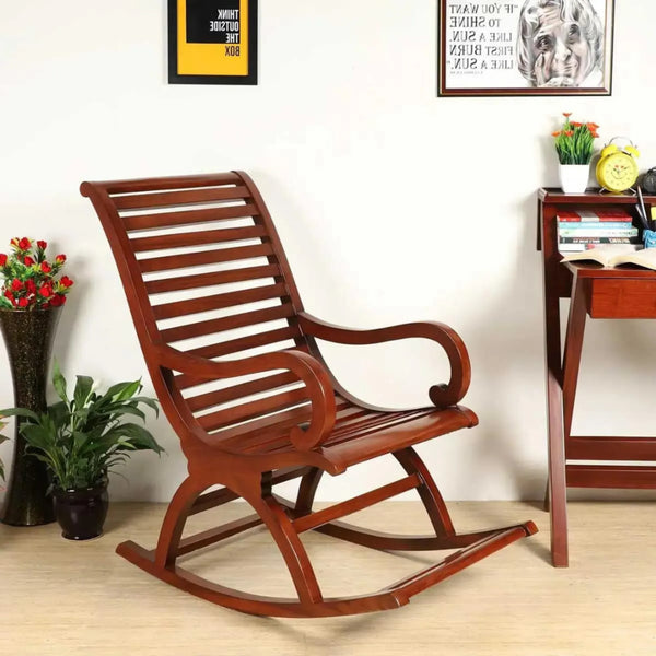 Boston Teak Wood Rocking Chair (Brown) lifestyle view