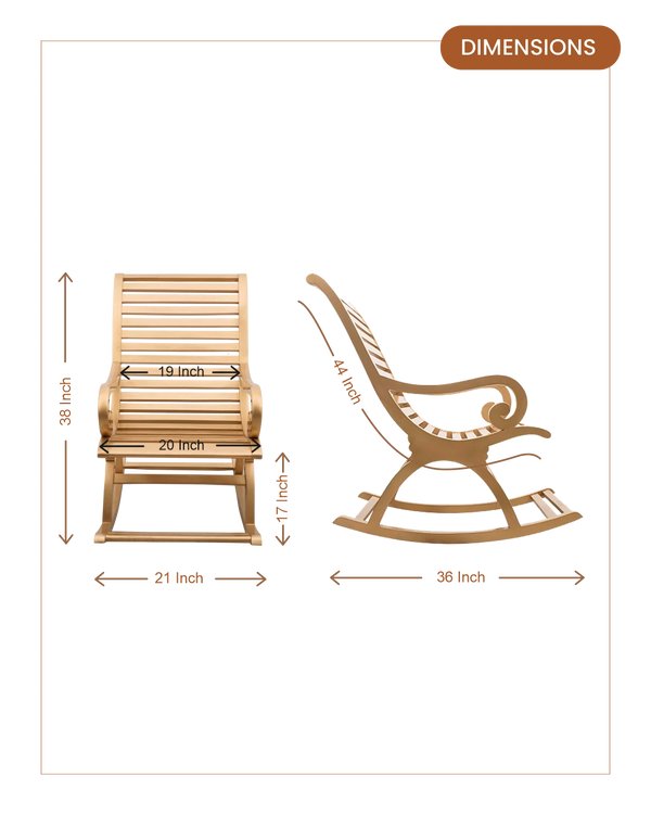 Boston Teak Wood Rocking Chair (Gold) dimensions