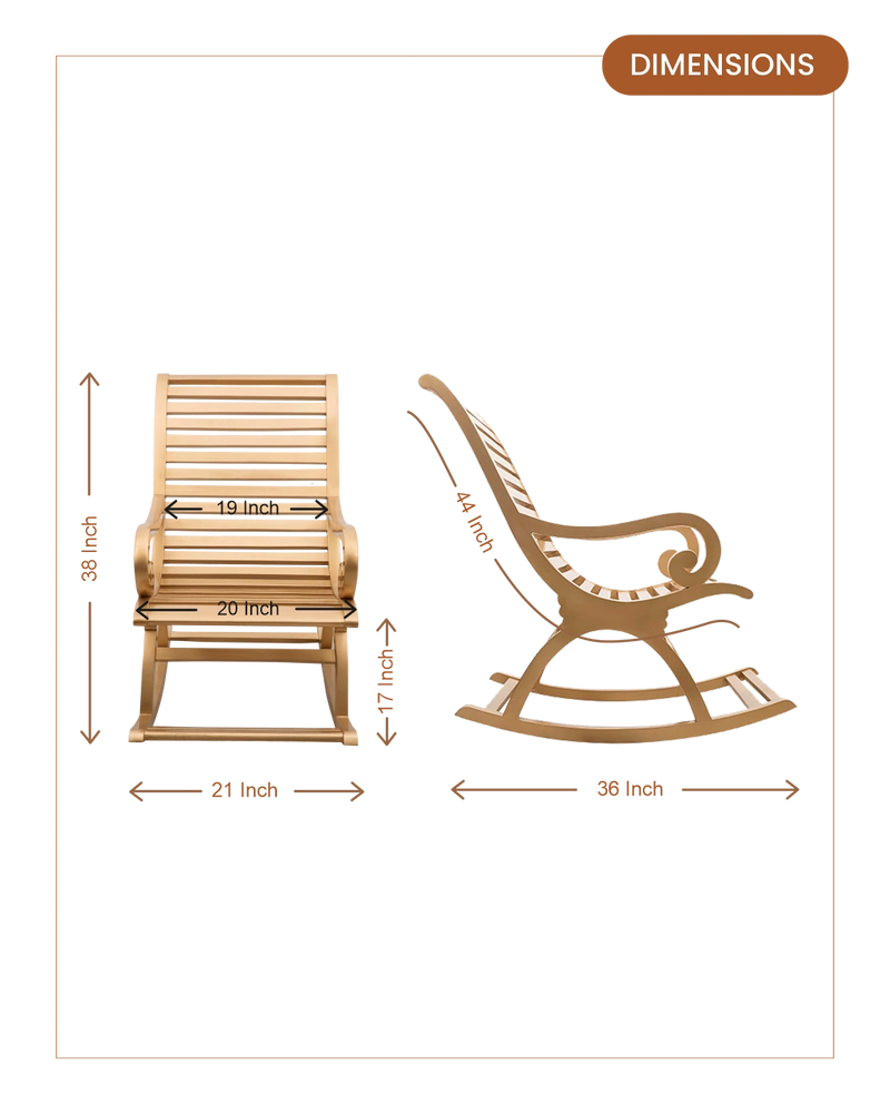 Boston Teak Wood Rocking Chair (Gold) dimensions