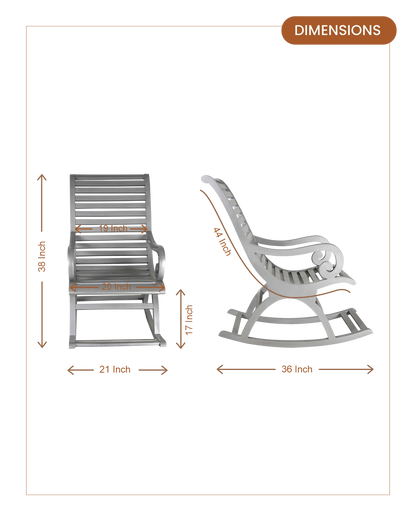Boston Teak Wood Rocking Chair (Silver) dimensions