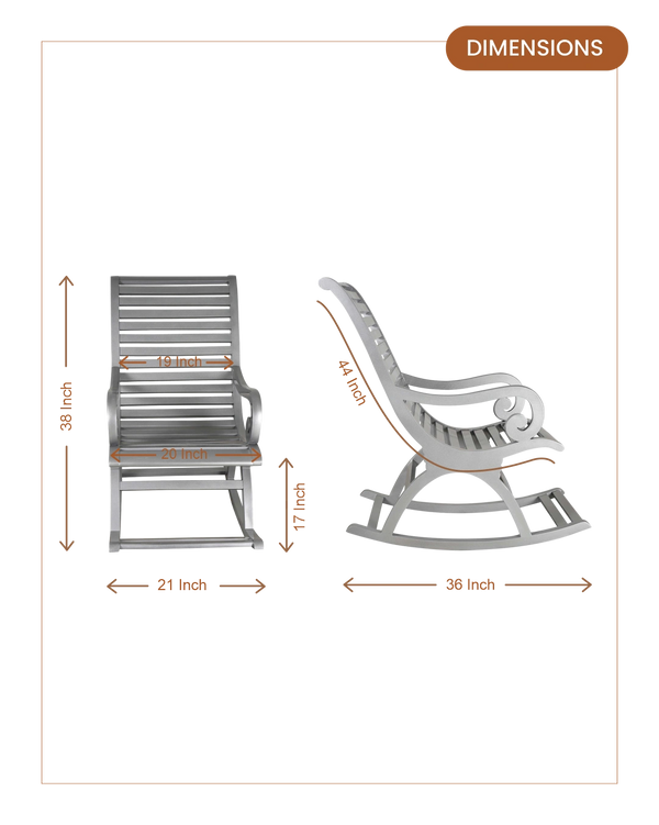 Boston Teak Wood Rocking Chair (Silver) dimensions