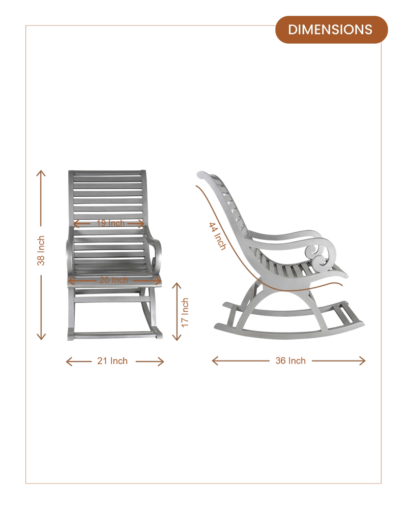Boston Teak Wood Rocking Chair (Silver) dimensions