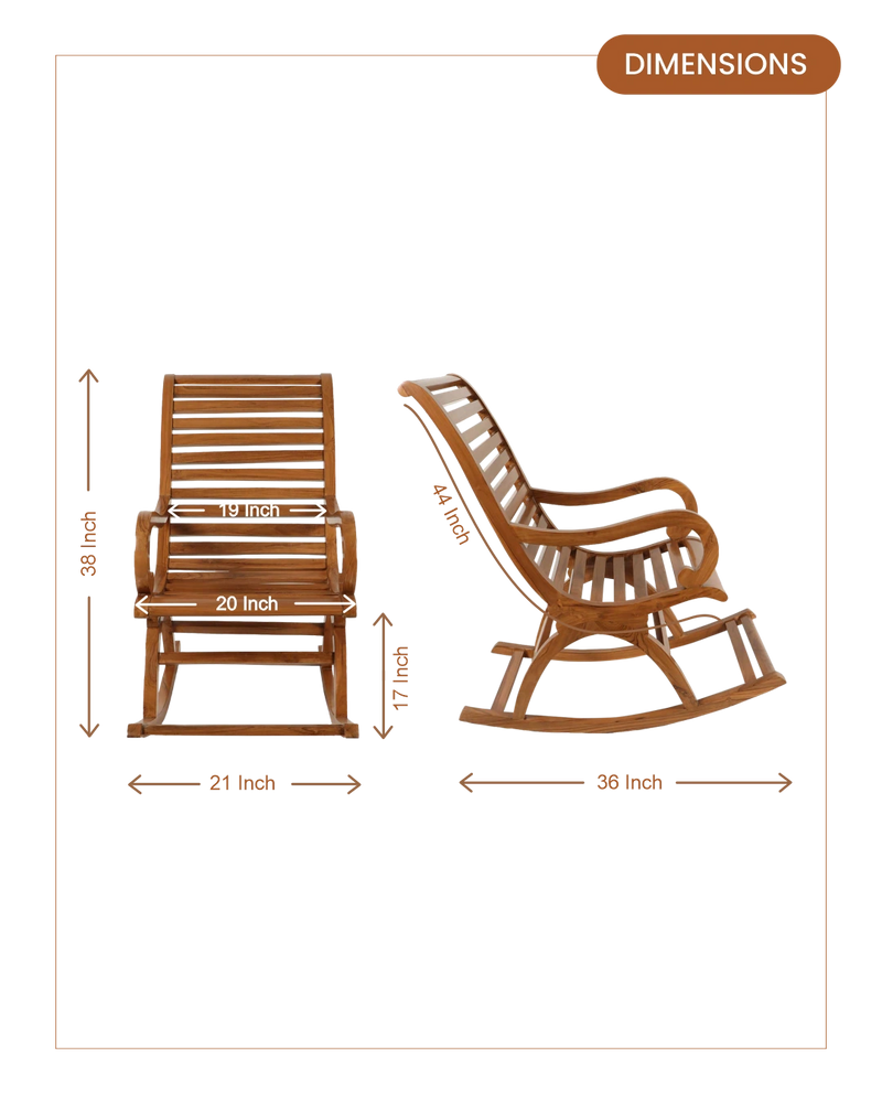 Boston Teak Wood Rocking Chair (Teak) dimensions