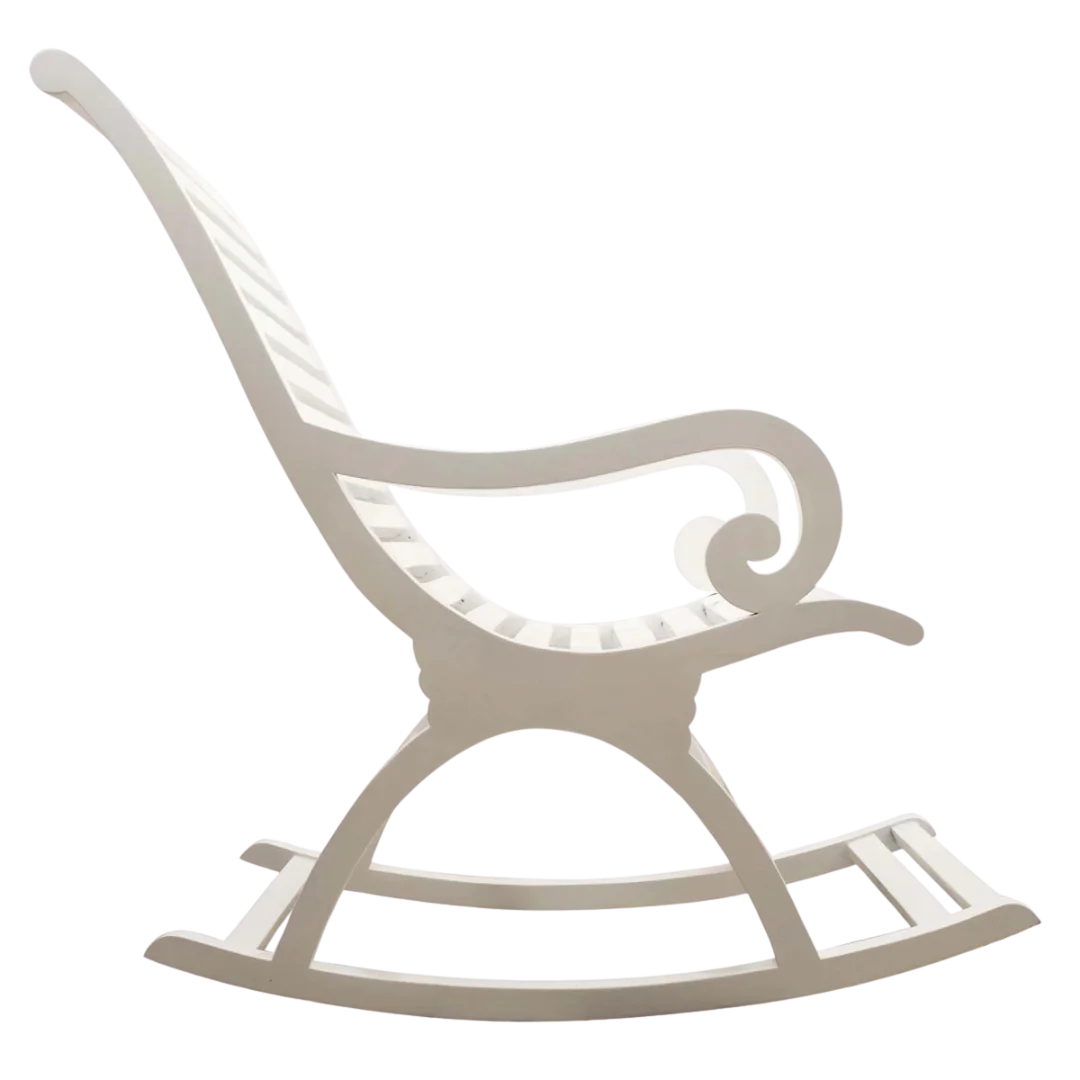Boston Teak Wood Rocking Chair (White) Side view
