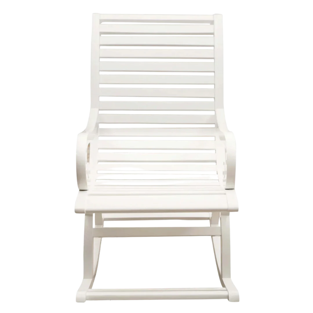 Boston Teak Wood Rocking Chair (White) Front view