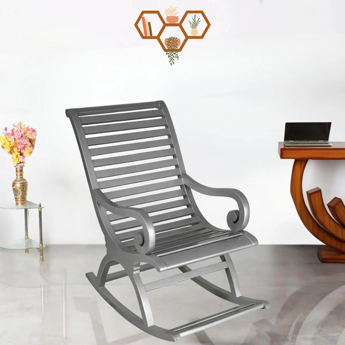 Boston Teak Wood Rocking Chair (Silver)