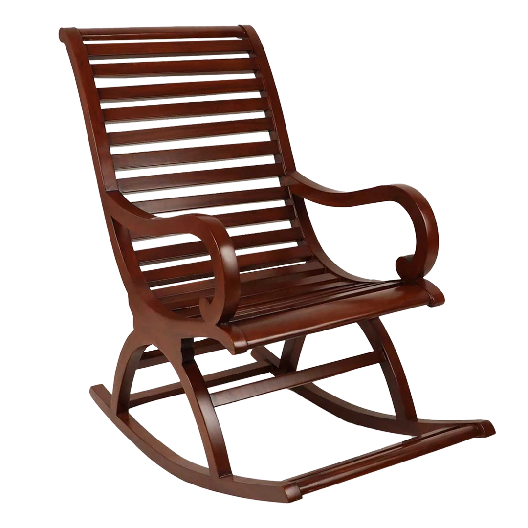 Boston Teak Wood Rocking Chair in Brown color 45° side view