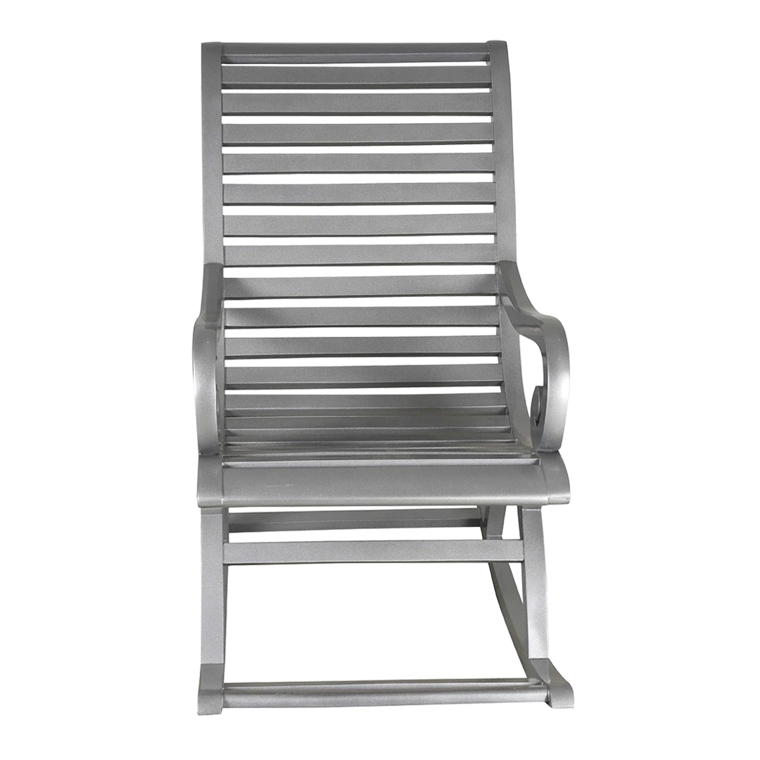 Boston Teak Wood Rocking Chair in Silver color front view