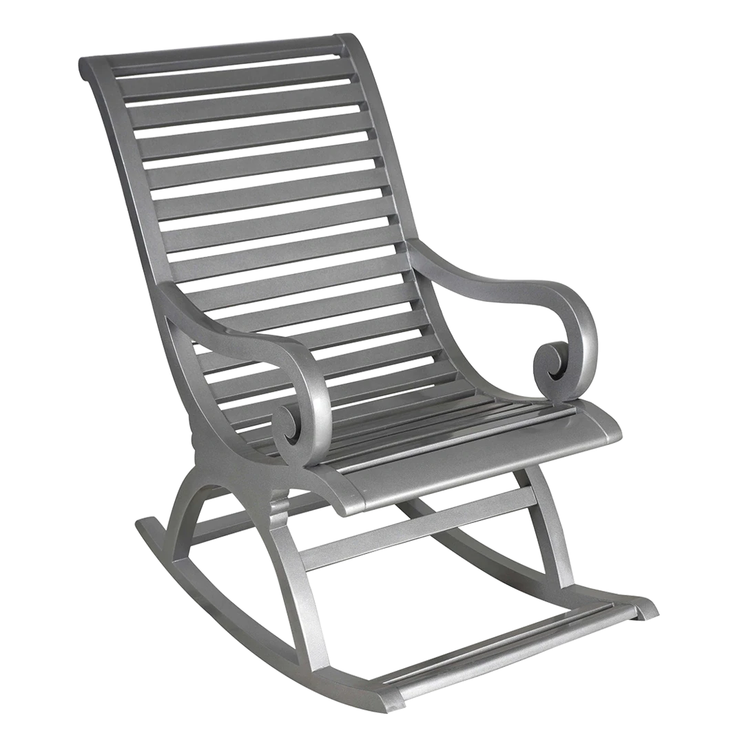 Boston Teak Wood Rocking Chair in Silver color 45° side view