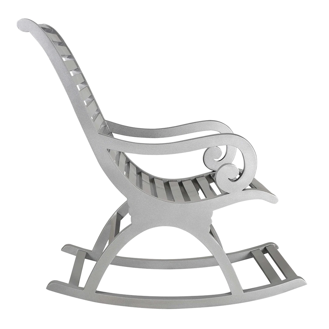 Boston Teak Wood Rocking Chair in Silver color side view