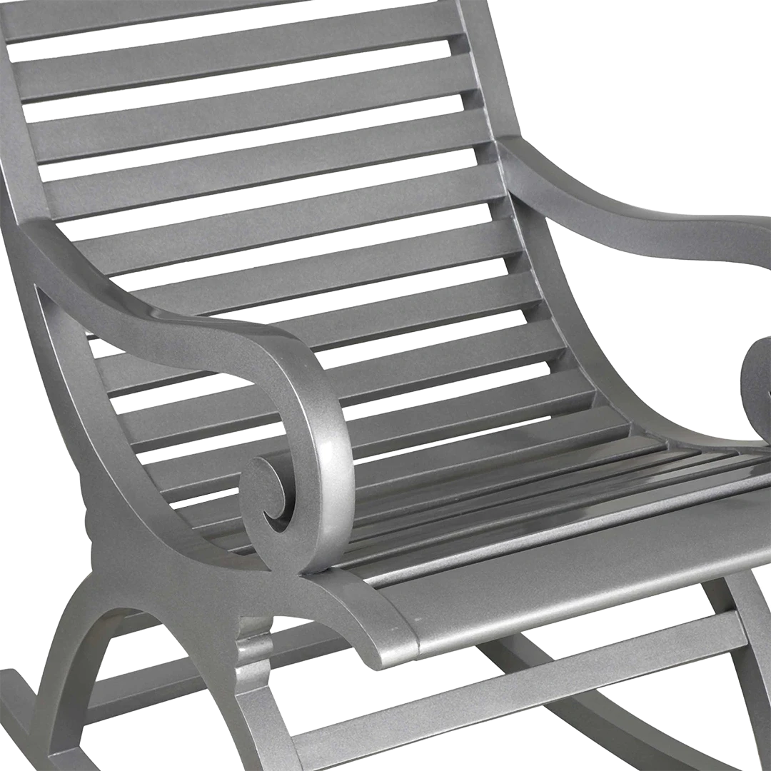 Boston Teak Wood Rocking Chair in Silver color zoom view seat