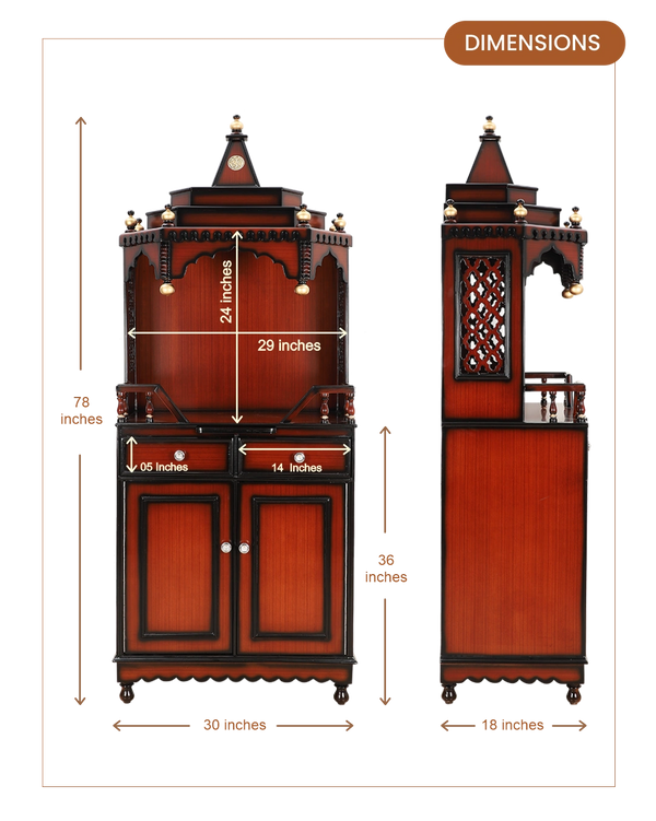 Brahma Kostha Large Floor Rested Pooja Mandap (Brown Gold) dimensions