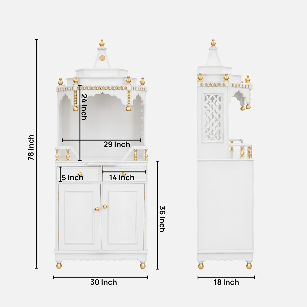 Brahma Kostha Large Floor Rested Pooja Mandap (White Gold) Dimensions