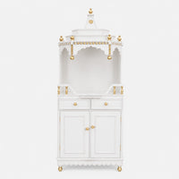 Brahma Kostha Large Floor Rested Pooja Mandap (White Gold) Front View