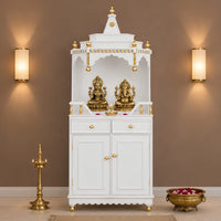 Brahma Kostha Large Floor Rested Pooja Mandap (White Gold) Lifestyle Image