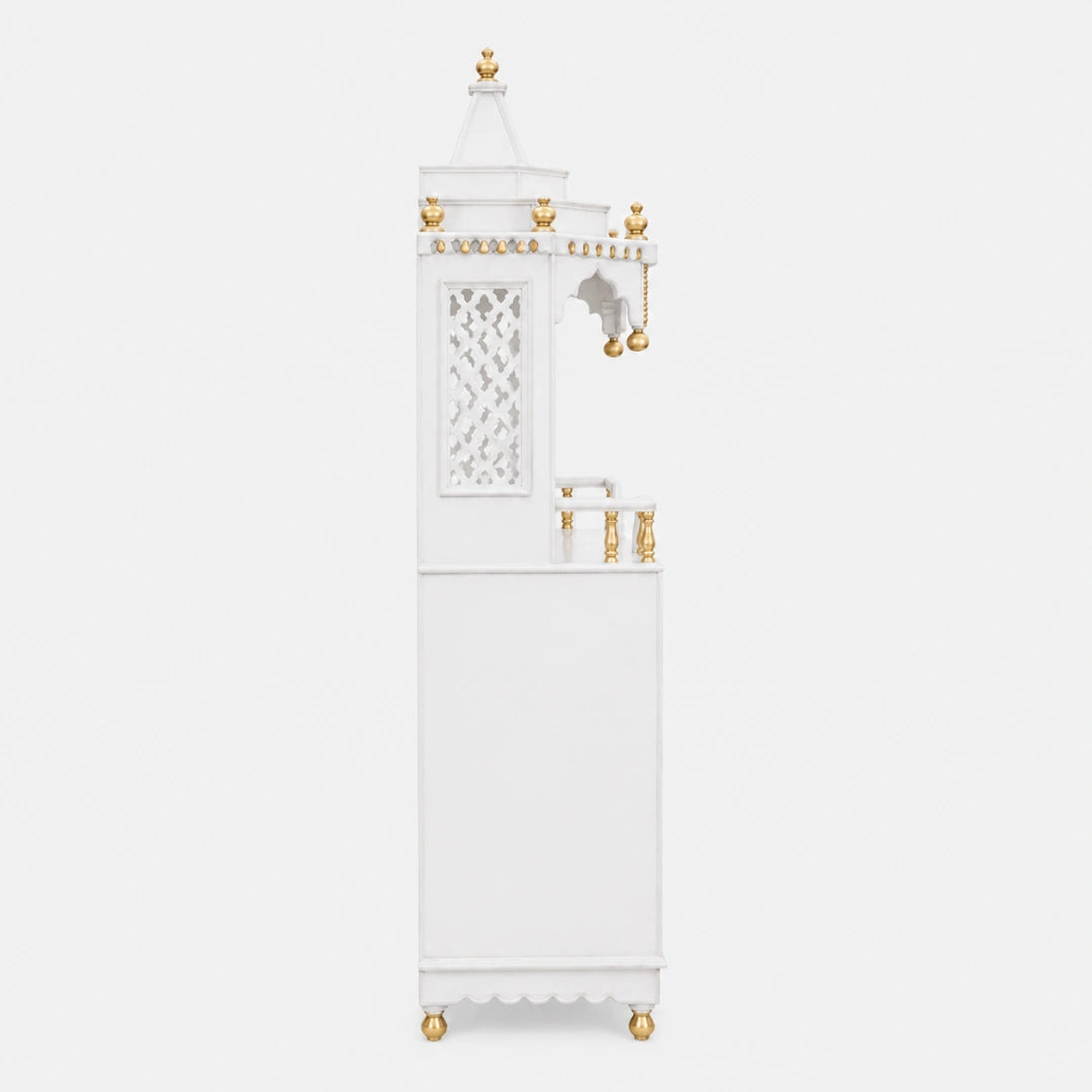 Brahma Kostha Large Floor Rested Pooja Mandap (White Gold) Side Angle