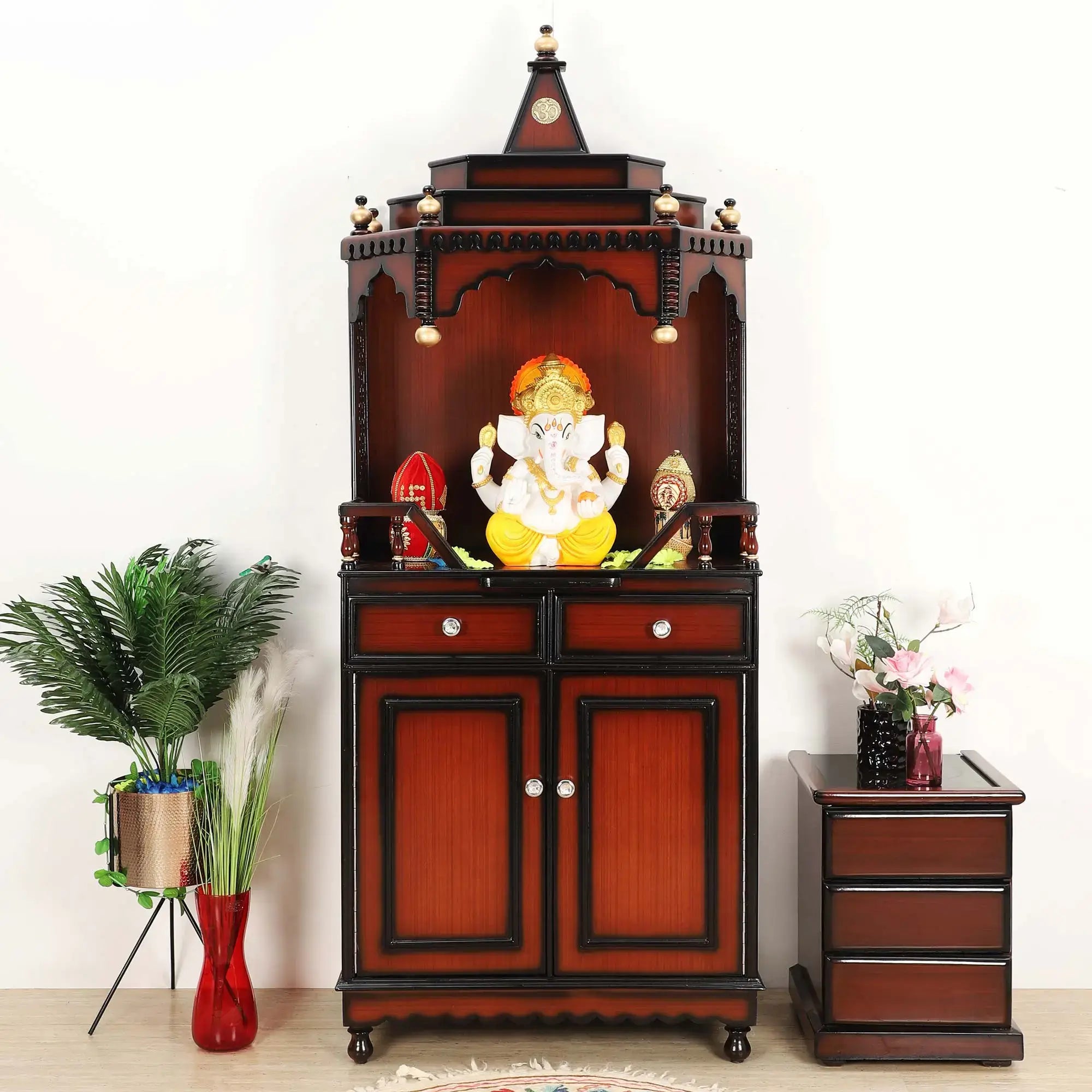 Brahma Kostha Large Floor Rested Pooja Mandap in Brown Gold lifestyle image