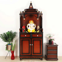Brahma Kostha Large Floor Rested Pooja Mandap in Brown Gold lifestyle image