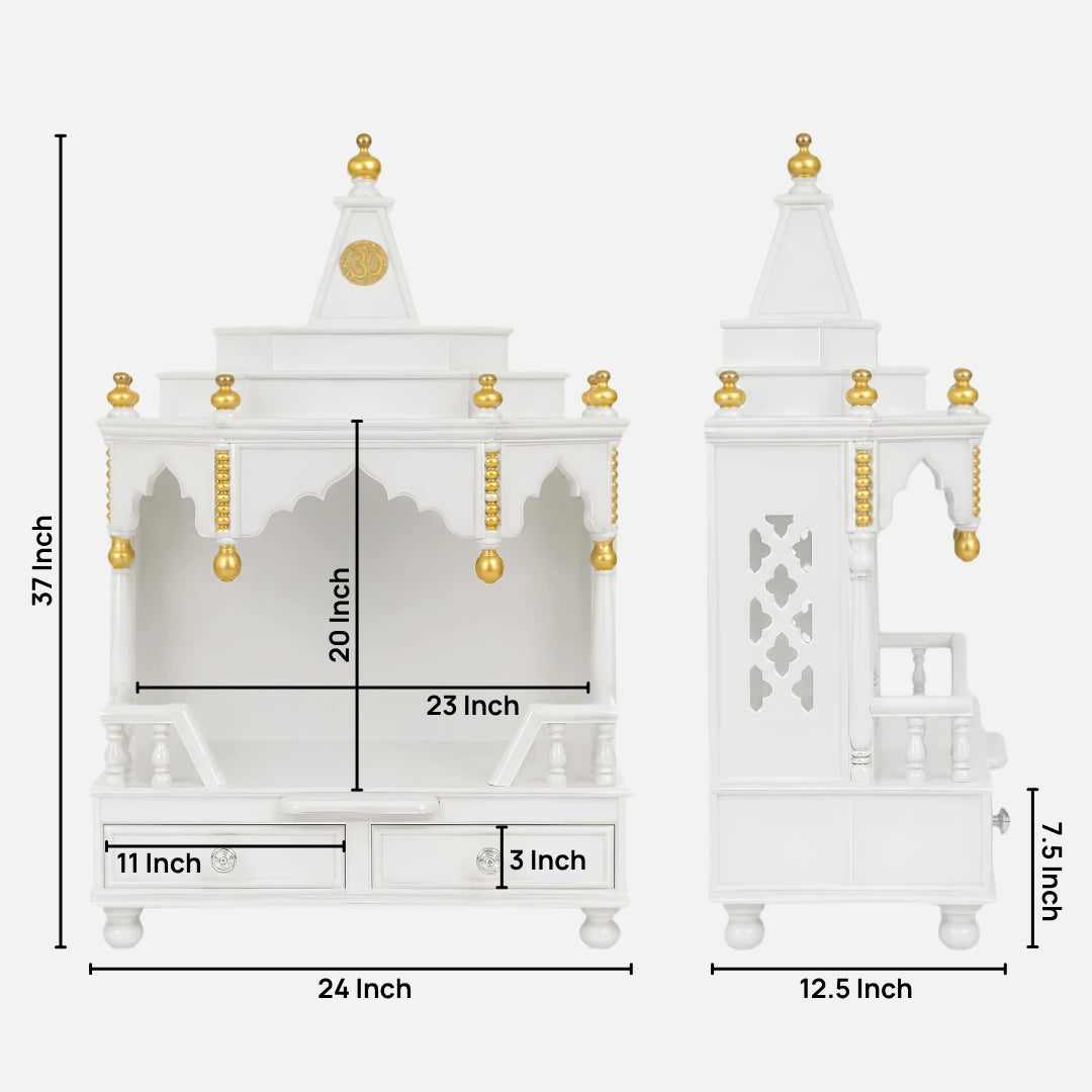 Brahma Shray Floor Rested Pooja Mandir without Door (White Gold) Dimensions