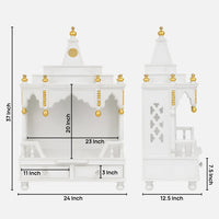 Brahma Shray Floor Rested Pooja Mandir without Door (White Gold) Dimensions