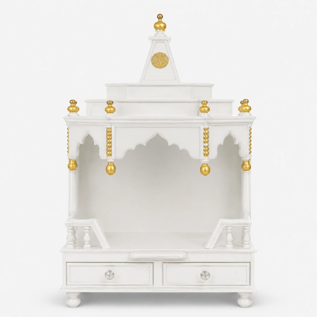 Brahma Shray Floor Rested Pooja Mandir without Door (White Gold) Front View