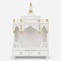 Brahma Shray Floor Rested Pooja Mandir without Door (White Gold) Front View