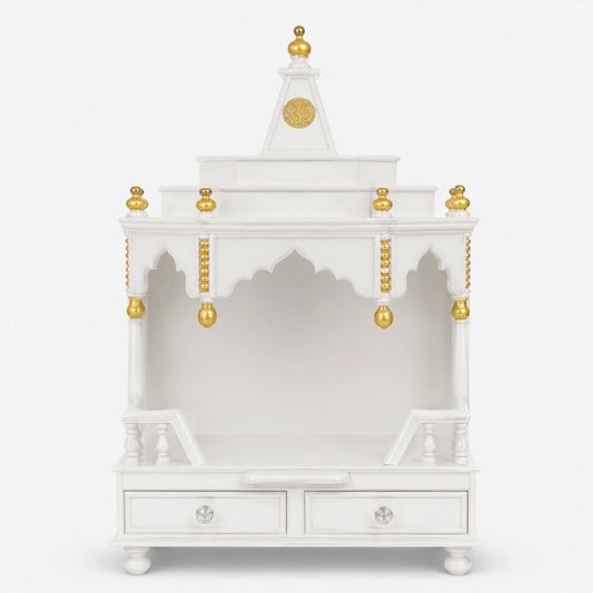 Brahma Shray Floor Rested Pooja Mandir without Door (White Gold) Front View