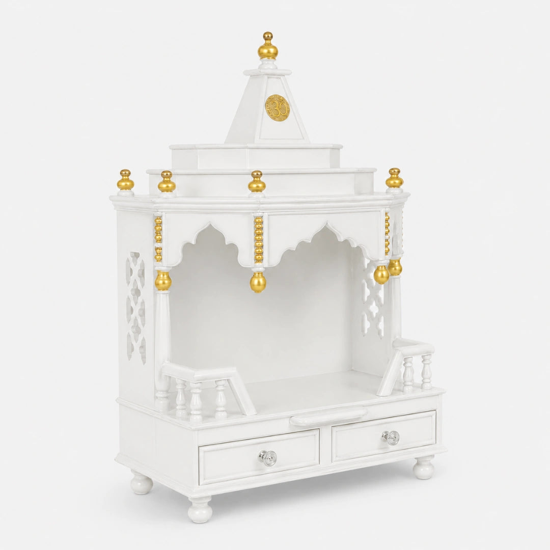 Brahma Shray Floor Rested Pooja Mandir without Door (White Gold) Side View