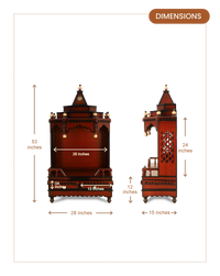Brahma Sthana Medium Floor Rested Pooja Mandir (Brown Gold) dimensions