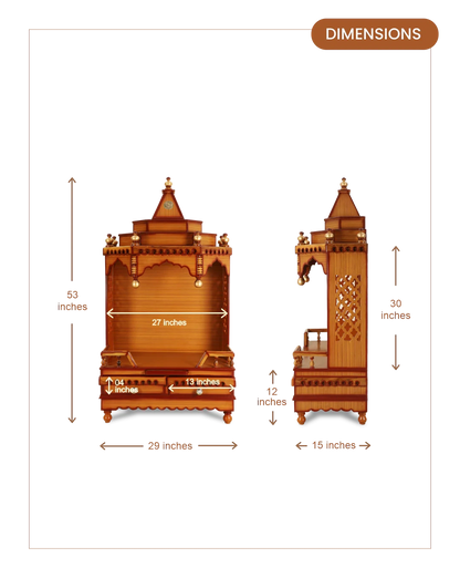Brahma Sthana Medium Floor Rested Pooja Mandir (Teak Gold) dimensons