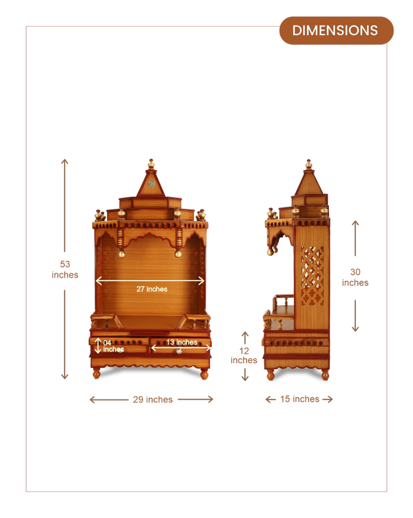Brahma Sthana Medium Floor Rested Pooja Mandir (Teak Gold) dimensons