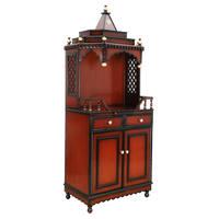 Brahma Kostha Large Floor Rested Pooja Mandap/Wooden temple for home in Brown Gold color 45° side view