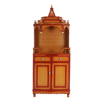 Brahma Kostha Large Floor Rested Pooja Mandap/Wooden temple with doors for home in Teak Gold color front view