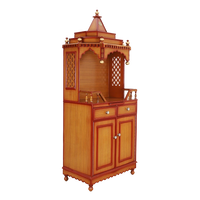 Brahma Kostha Large Floor Rested Pooja Mandap/Wooden temple with doors for home in Teak Gold color 45° side view
