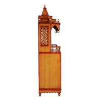 Brahma Kostha Large Floor Rested Pooja Mandap/Wooden temple with doors for home in Teak Gold color side view featuring jali design