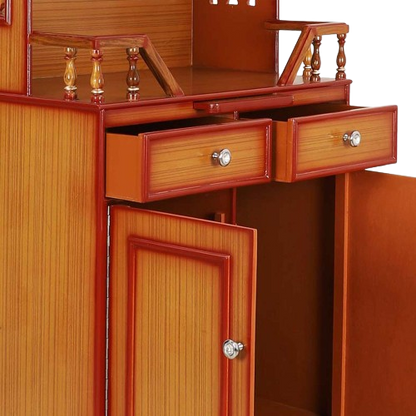 Brahma Kostha Large Floor Rested Pooja Mandap/Wooden temple with doors for home in Teak Gold color zoom view open drawers