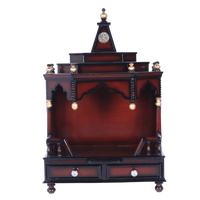 Brahma Shray Teak Wood Floor Rested Pooja Mandir (Brown Gold) front view