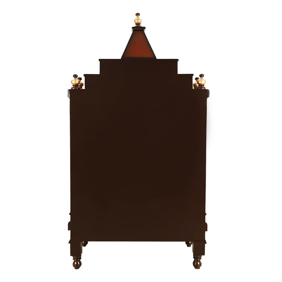 Brahma Sthana Medium Floor Rested Pooja Mandir/Wooden temple for home in Brown Gold color back view