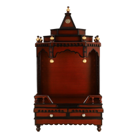 Brahma Sthana Medium Floor Rested Pooja Mandir/Wooden temple for home in Brown Gold color front view open drawers