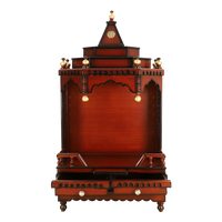 Brahma Sthana Medium Floor Rested Pooja Mandir/Wooden temple for home in Brown Gold color front view open drawers 1