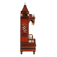 Brahma Sthana Medium Floor Rested Pooja Mandir/Wooden temple for home in Brown Gold color side view featuring jali design