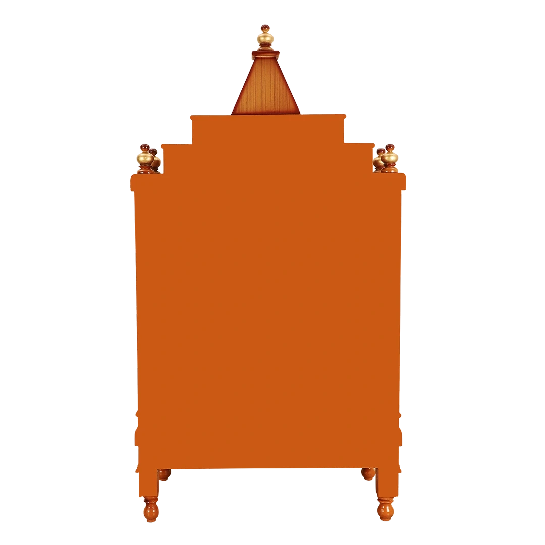 Brahma Sthana Medium Floor Rested Pooja Mandir/Wooden temple for home in Teak Gold color back view