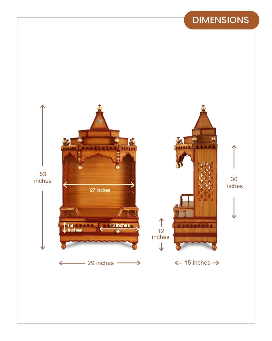 Brahma Sthana Medium Floor Rested Pooja Mandir (Teak Gold)
